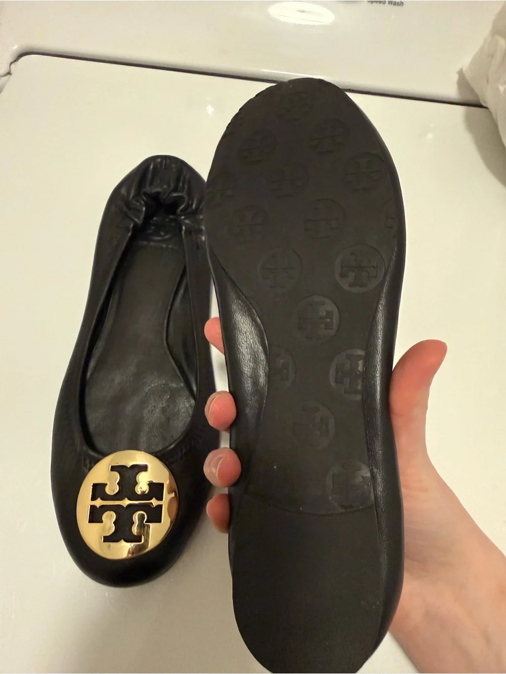Tory Burch Reva Leather Black Flats Size 8